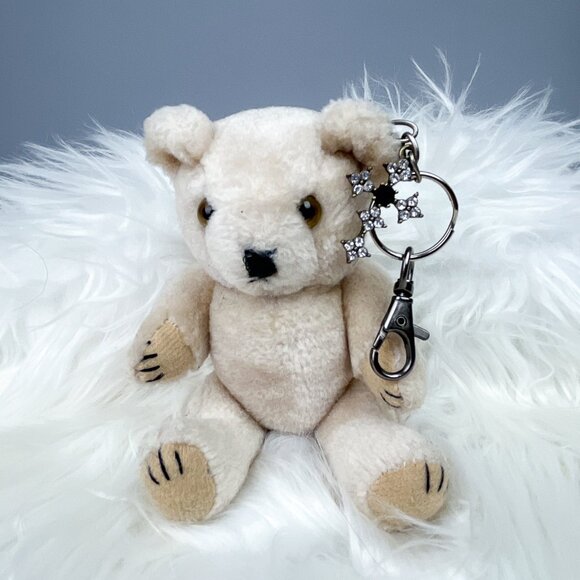 Teddy Bear Bag Charm | Upcycled Mini Stuffed Jointed Bear Toy Keychain, Cross - Picture 3 of 11